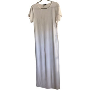 Rainbow Maxi Dress Womens 1X White Ribbed Short Sleeve Plus Size Stretch New